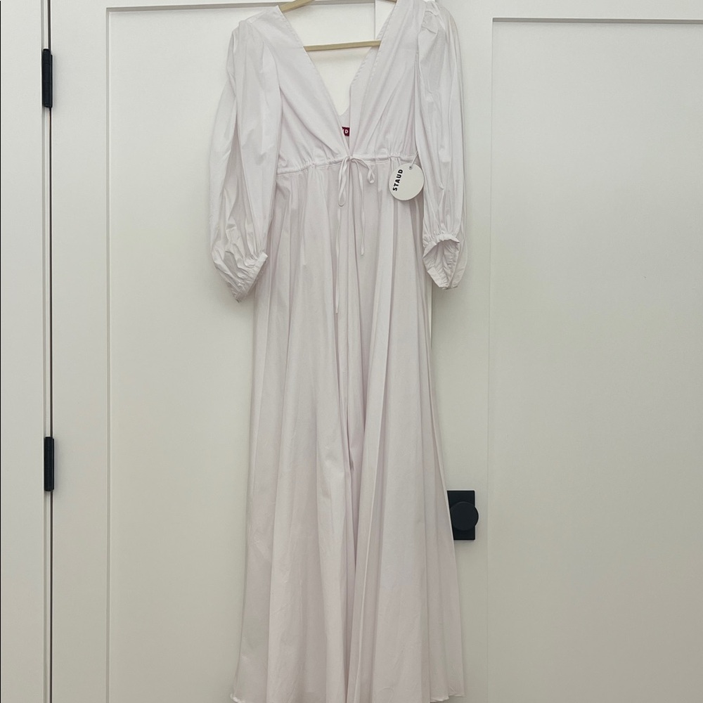 STAUD White V-Neck Dress